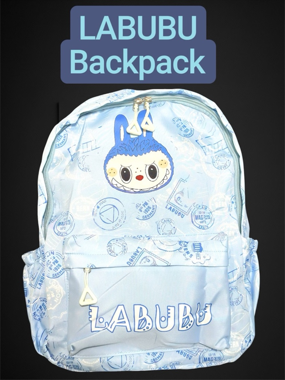 LABUBU! 
Brand new! Blue Nylon Backpack Adjustable straps side & zip pockets.